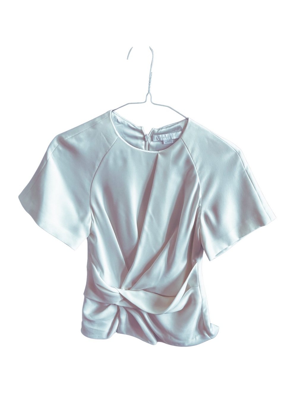 Alexander Wang White Satin Short-Sleeve Twist Front Top